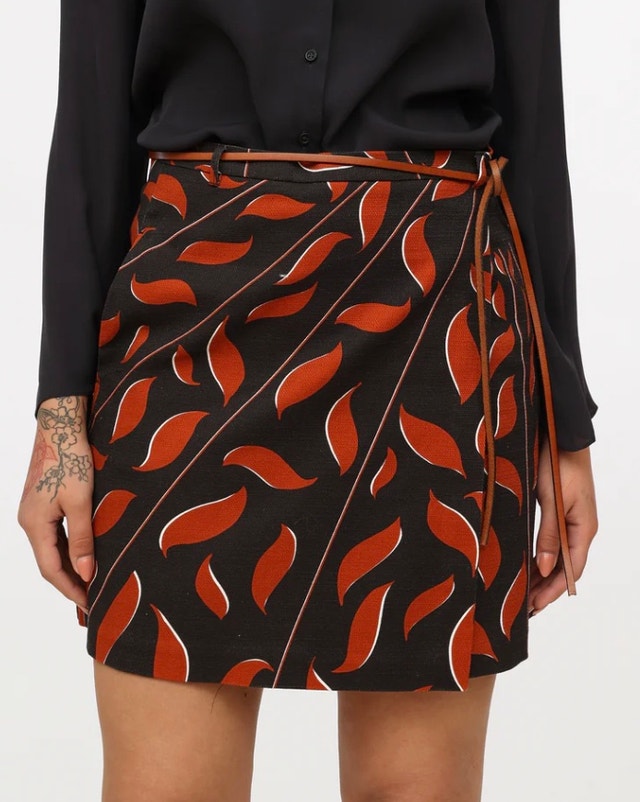 Dorothee Schumacher Black and Orange Wrap Mini Skirt - Large - photo 2