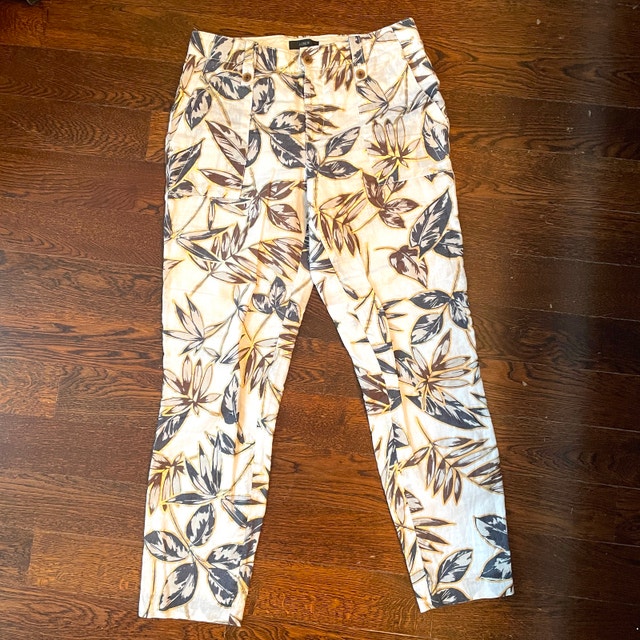 NWOT J. Crew 100% Linen Garden Print Gold Foil Leaf Pants - 0 - photo 2