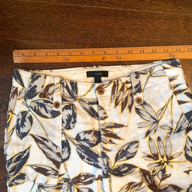 NWOT J. Crew 100% Linen Garden Print Gold Foil Leaf Pants - 0 - photo 5