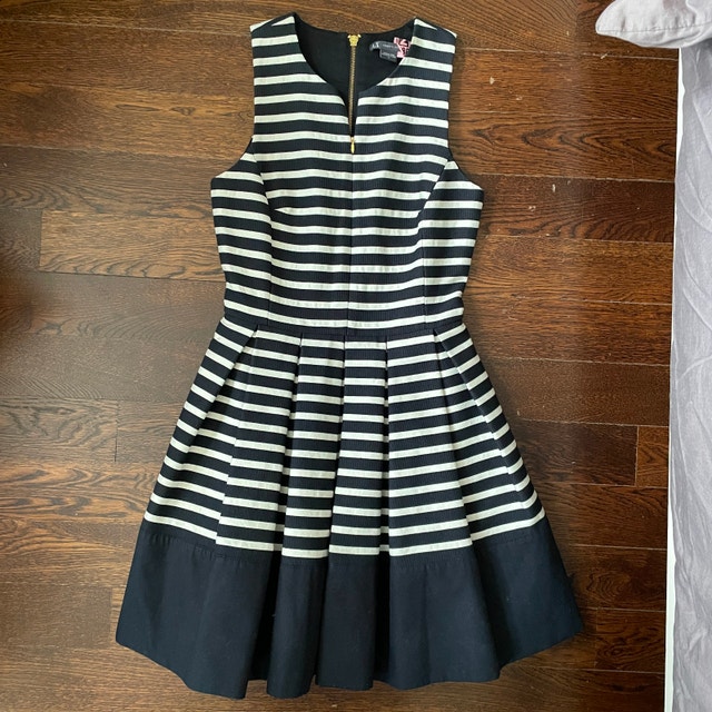A/X Armani Exchange Black/Cream Striped Fit & Flare Dress-Sz. 2