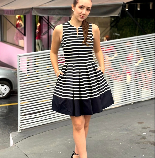 A/X Armani Exchange Black/Cream Striped Fit & Flare Dress-Sz. 2 - photo 2