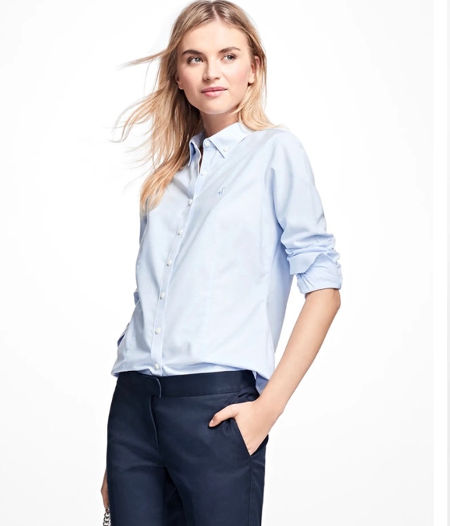Brooks Brothers Woman's Blue Non-Iron Tailored Cotton Shirt-Sz.2 - photo 2