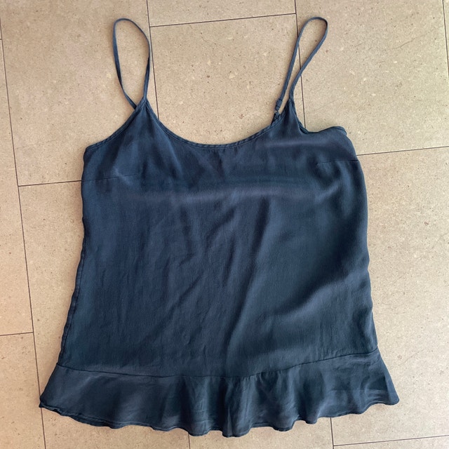 100% Silk Navy Camisole Tank Top-Bottom Ruffle-Joe Fresh-Small