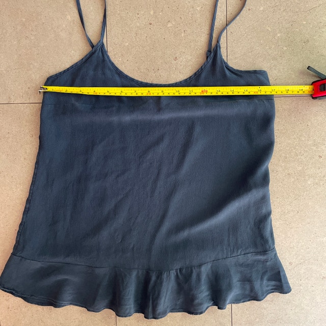 100% Silk Navy Camisole Tank Top-Bottom Ruffle-Joe Fresh-Small - photo 5