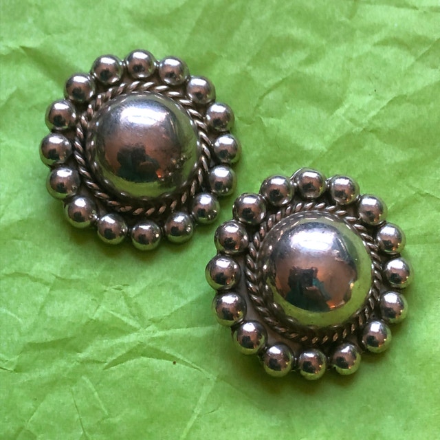 Vintage Sterling Silver button clip on earrings