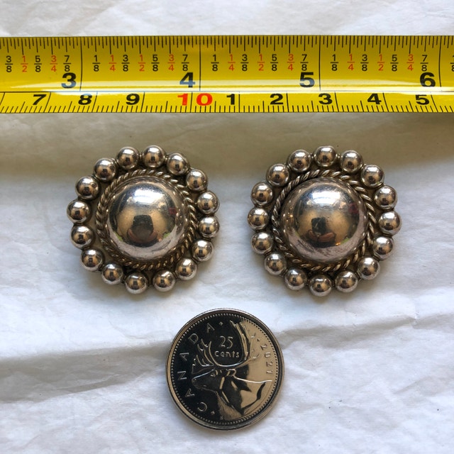 Vintage Sterling Silver button clip on earrings - photo 4