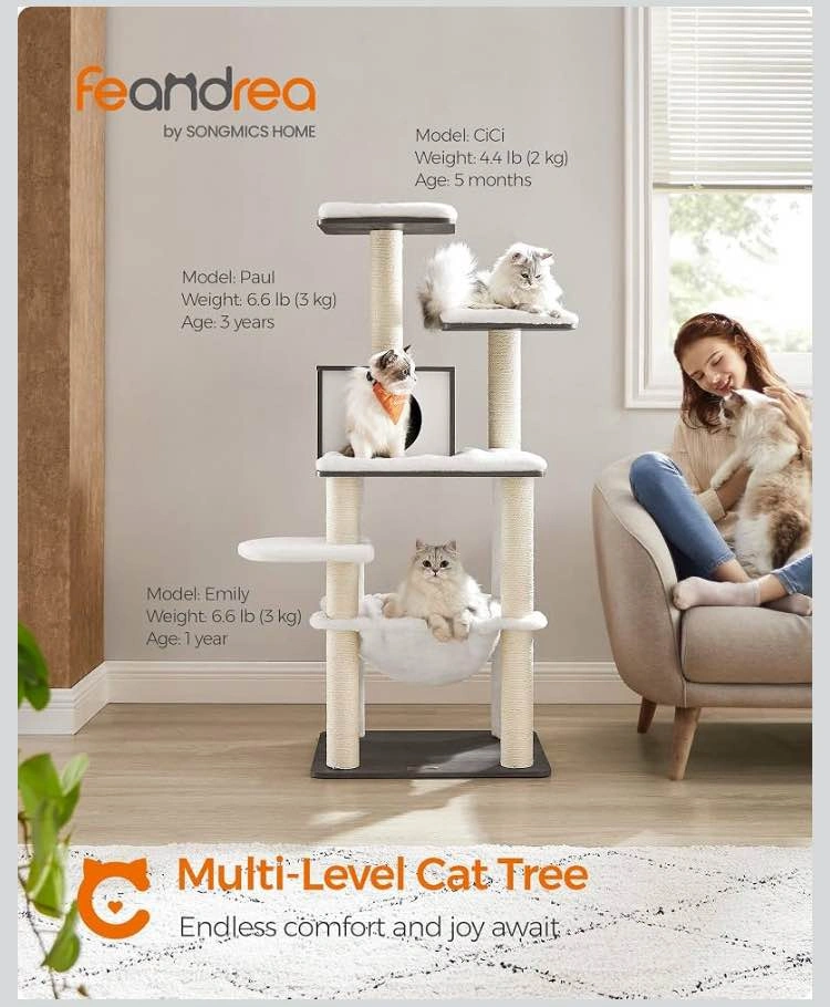 🌳🐱 NEW FEANDREA 54.3” Modern Cat Tree – Misty Gray - photo 4