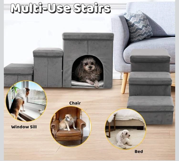 🐶 16” 3-Step Pet Stairs w/ Condo & Storage - photo 5