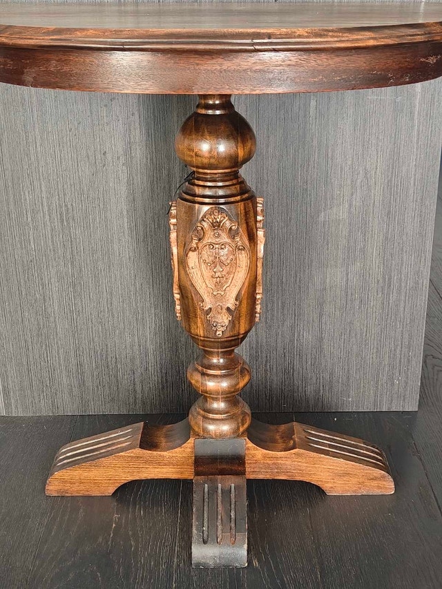Vintage Solid Wood Pedestal Half-moon Side Table - photo 2