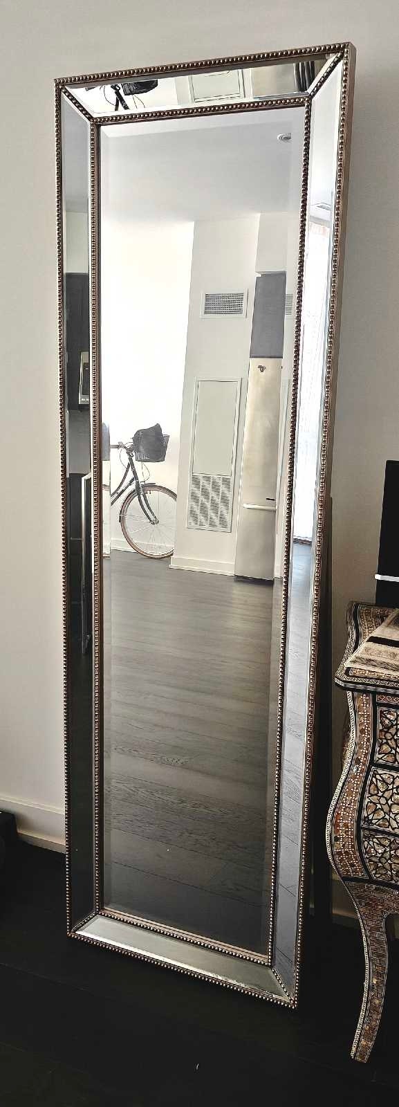 Beaded Silver Framed Full Length Mirror - Free Standing