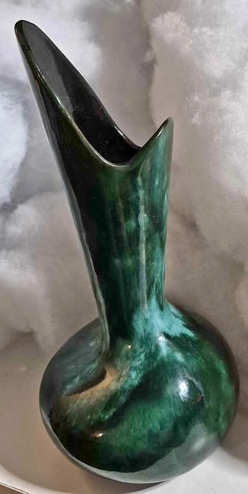 Vintage Blue Mountain Pottery Vase Green and Black Drip Glaze