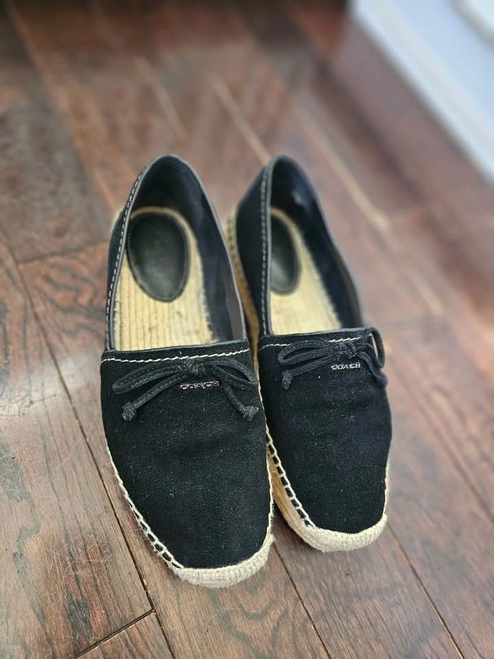 Size 9 Coach Rae Black Suede Espadrille Platform Flats Shoes - photo 2