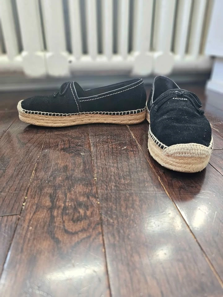 Size 9 Coach Rae Black Suede Espadrille Platform Flats Shoes - photo 3