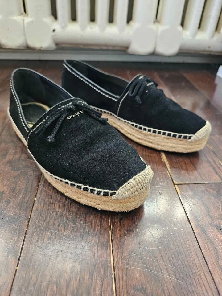 Size 9 Coach Rae Black Suede Espadrille Platform Flats Shoes - photo 4