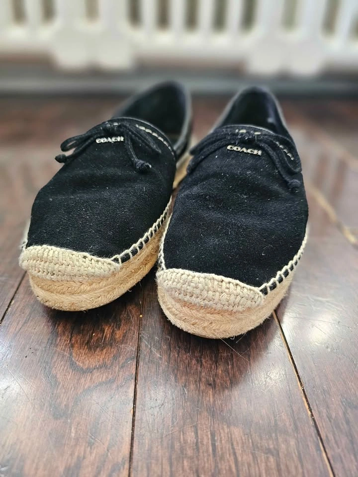 Size 9 Coach Rae Black Suede Espadrille Platform Flats Shoes - photo 5