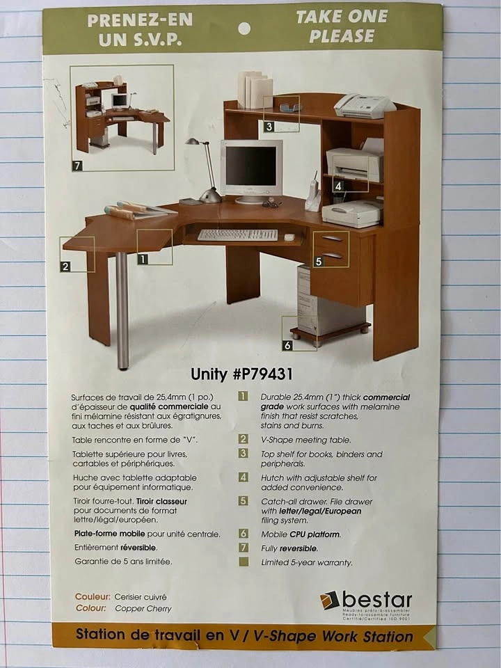Bestar Commercial Grade Desk/Work Station 58”X73”X57”