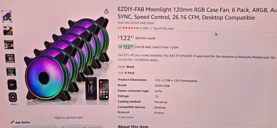 EZDIY-FAB Moonlight 120mm RGB Case Fan, 6 Pack