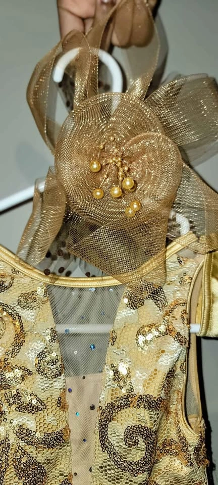 Gold Sequin Fringe Dance Costume with Hair Clip - photo 2