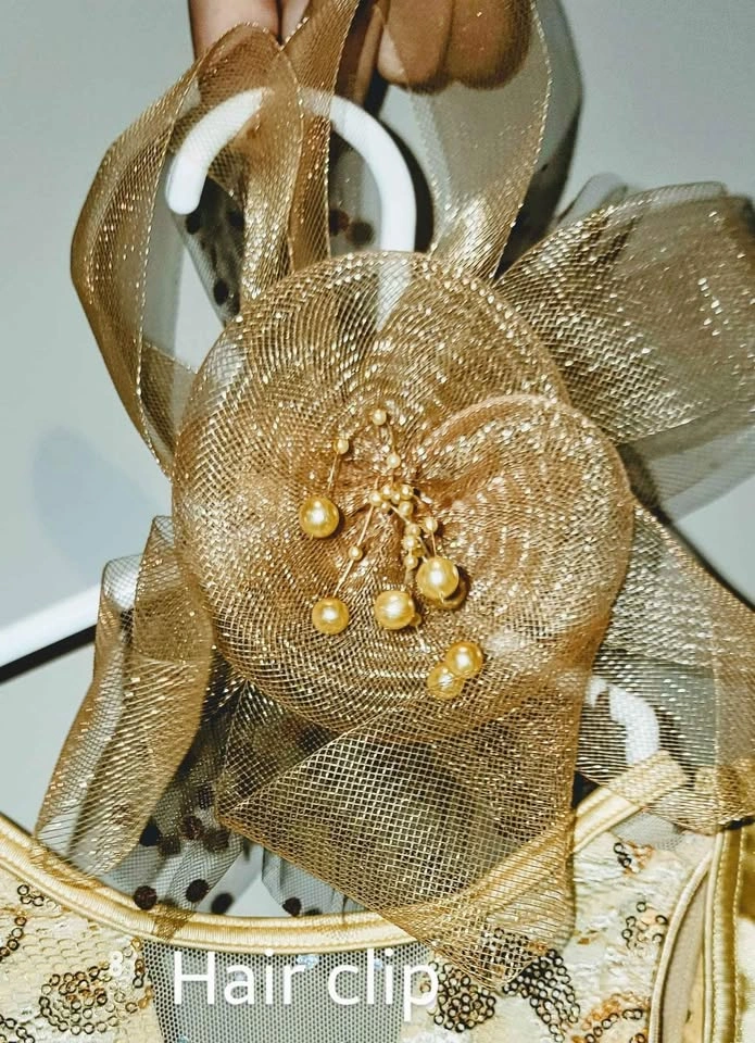 Gold Sequin Fringe Dance Costume with Hair Clip - photo 3