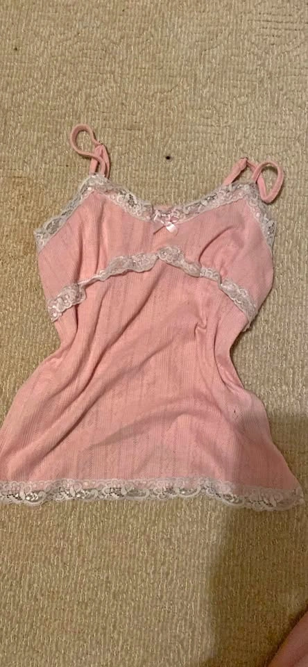 Coquette pink and white cami — 2000s