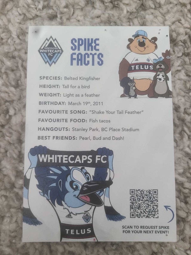 Vancouver Whitecaps Spike Signed Card - photo 2