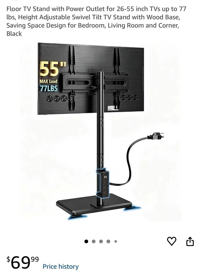 Floor TV Stand with Power Outlet for 26-55” TVs
