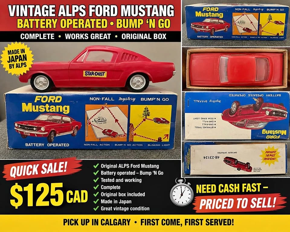Vintage ALPS Ford Mustang Bump ’N Go • Complete • Working