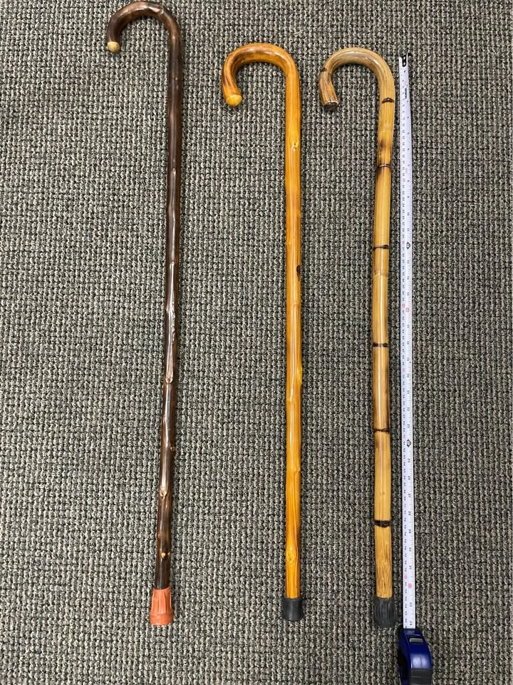Set of 3 Vintage Wood Walking Sticks / Curved Handle Staffs - photo 2