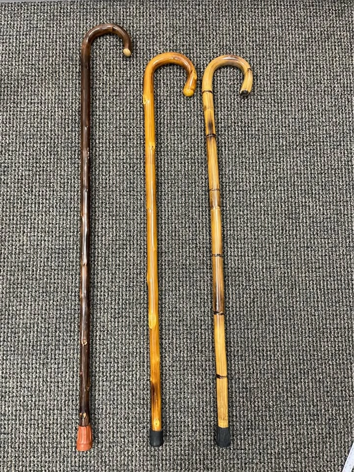 Set of 3 Vintage Wood Walking Sticks / Curved Handle Staffs - photo 3