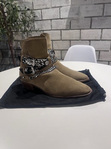 100% Authentic AMIRI Bandana Chain Buckle Boots – Tan Suede - photo 4