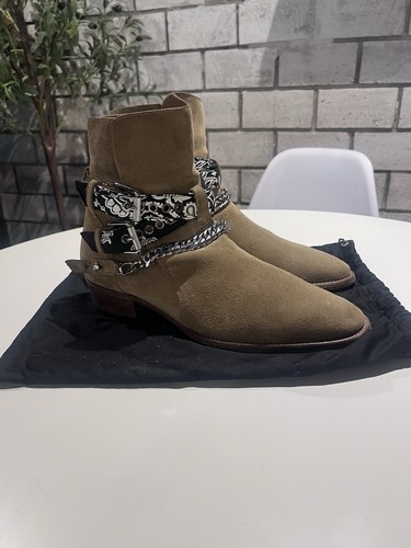 100% Authentic AMIRI Bandana Chain Buckle Boots – Tan Suede - photo 5