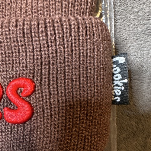Cookies Brown Knit Acrylic Beanie Hat Red Embroidered Logo - photo 2