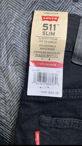 Levi's 511 Slim Stretch Adjustable Waist Boys Jeans Black 14 - photo 2