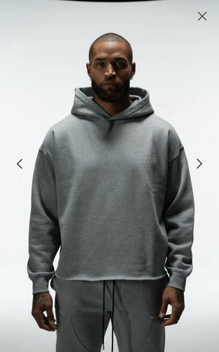ANANKE Hooded Fleece Pullover Hoodie Gray Raw Hem XL