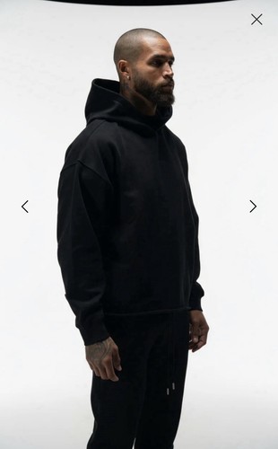 ANANKE Logo Hooded Fleece Pullover Raw Hem Sweatshirt Black XL