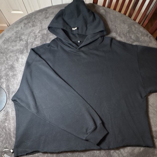 ANANKE Logo Hooded Fleece Pullover Raw Hem Sweatshirt Black XL - photo 5