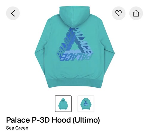 Palace P-3D Hood Logo Graphic Print Hooded Fleece Sweatshirt Gre