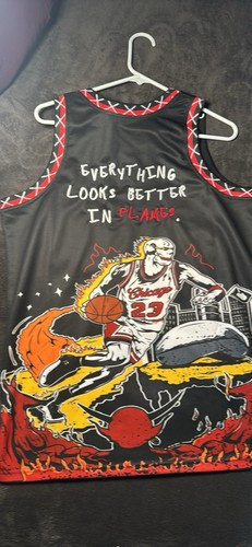 Chicago Bulls Michael Jordan Basketball Jersey Black Flames Smal - photo 2