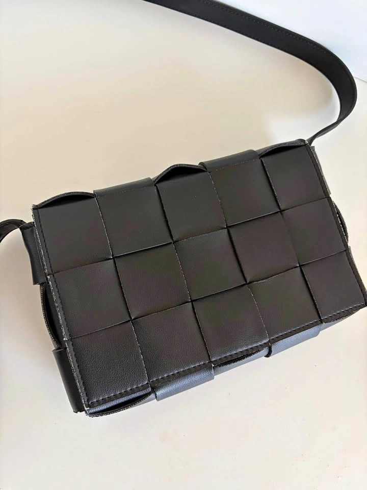 Black Woven Leather Crossbody Casste Bag
