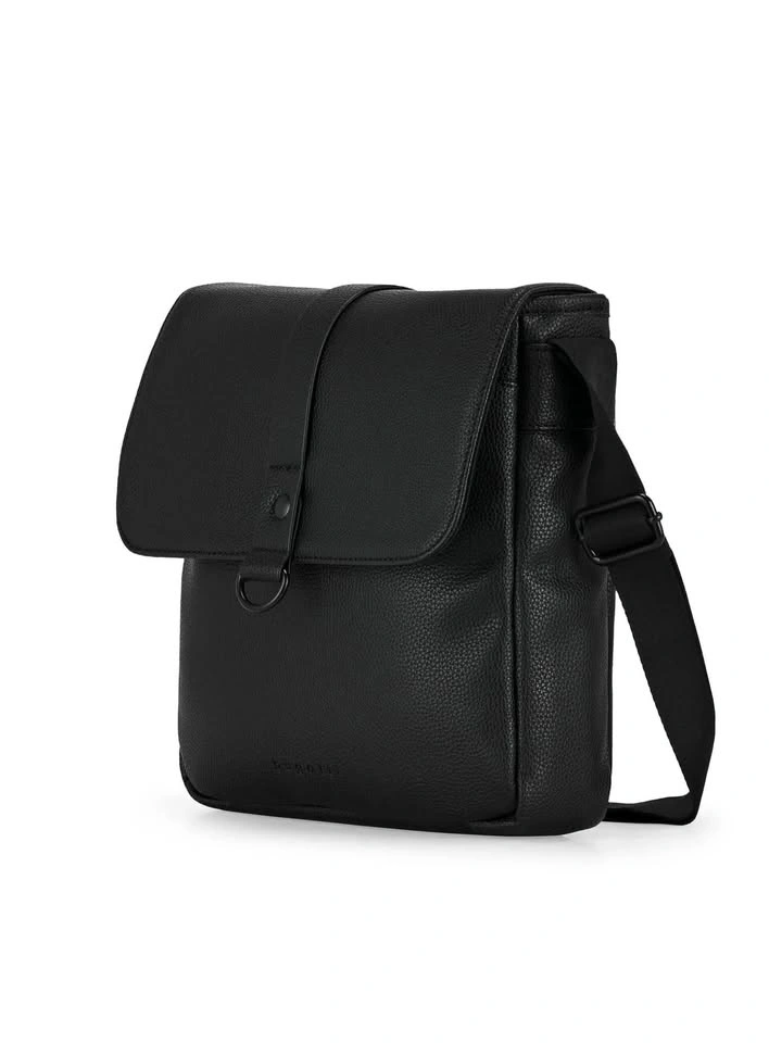 Black leather crossbody messenger bag