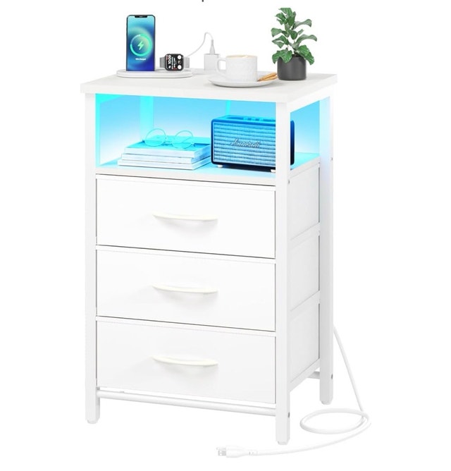 New Seventable Nightstand with Charging Station and LED Light