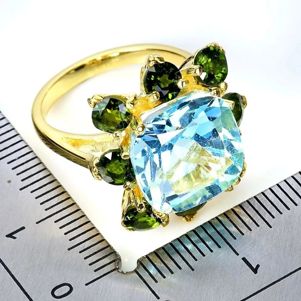 Sky Blue Topaz Dual-Gem Statement Ring in Gold & Silver