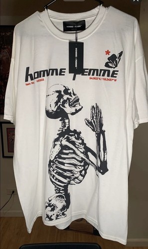 Homme + Femme Men's White Skeleton Graphic Cotton Jersey T-Shirt