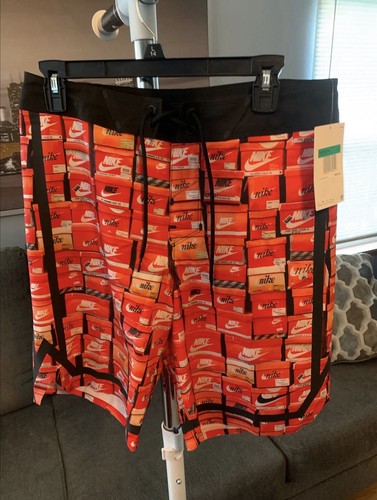 Nike Men's Orange Black Graphic Board Shorts Size 30