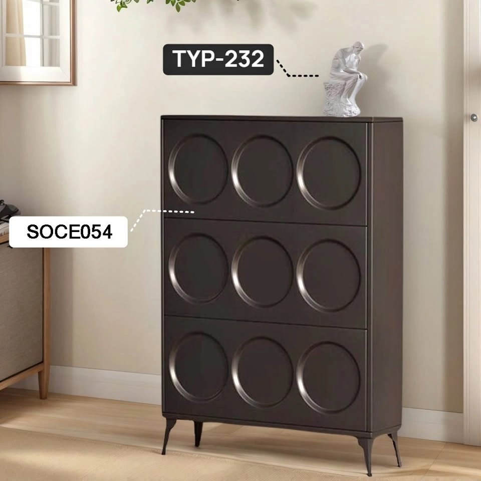 Three-Compartment Flip-Down Shoe Cabinet - French Cream