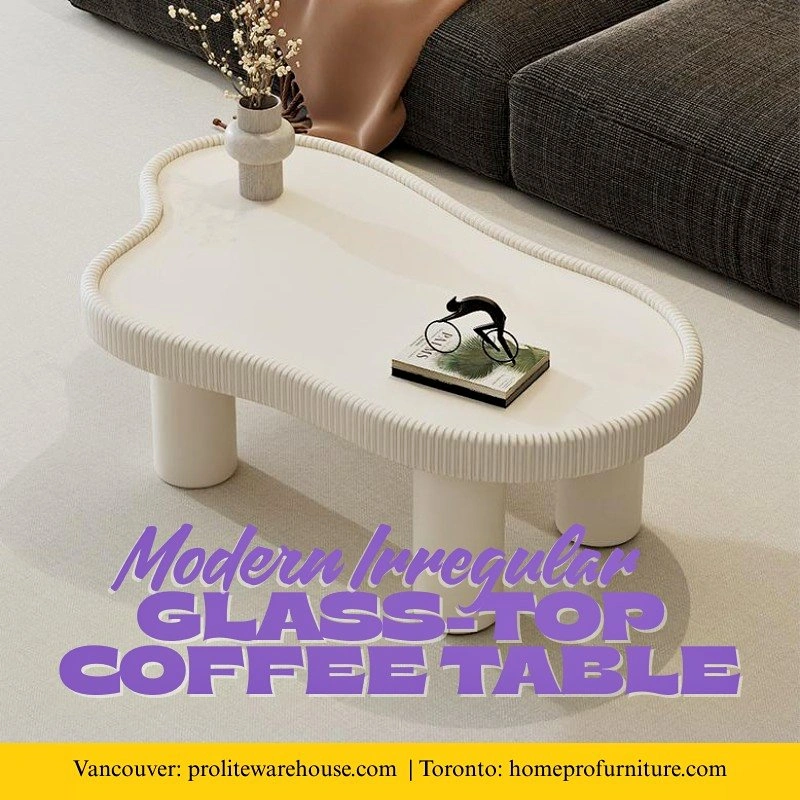 Modern Irregular Glass Coffee Table with Leather-Wrapped Edge