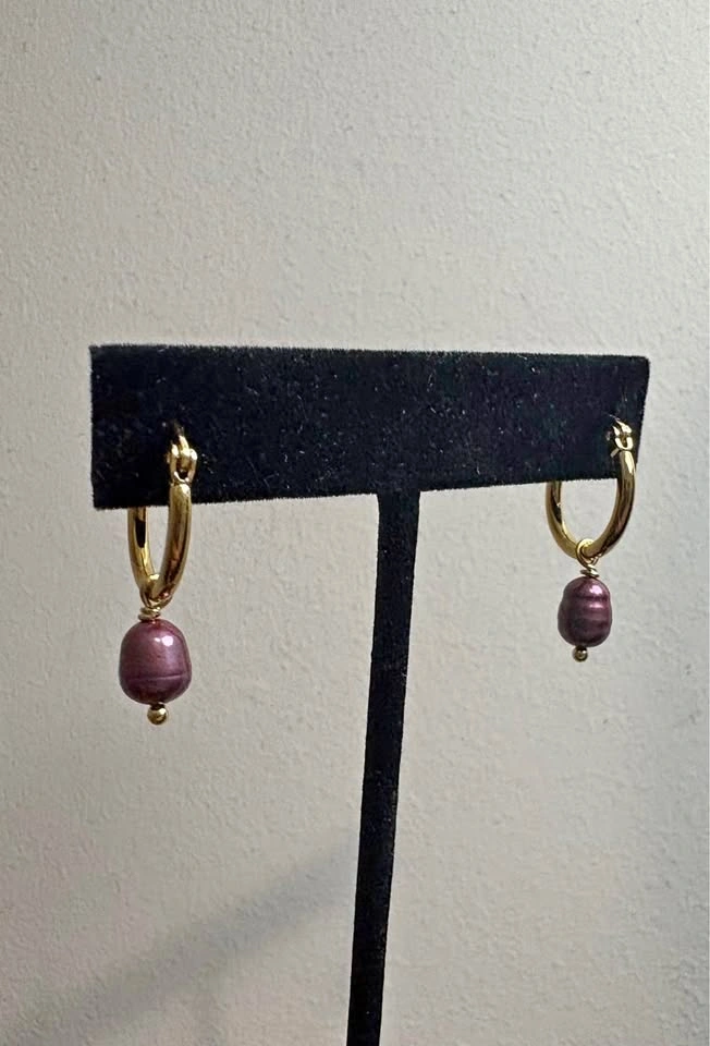 Purple Freshwater Pearl Mini SS Hoops