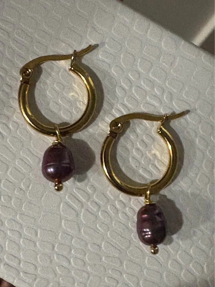 Purple Freshwater Pearl Mini SS Hoops - photo 2