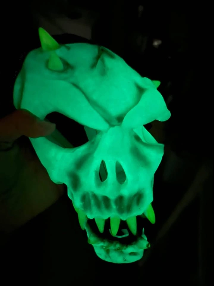 Glow in Dark Demon Skull Mask Horn Hooded Ghoul Monster - photo 5