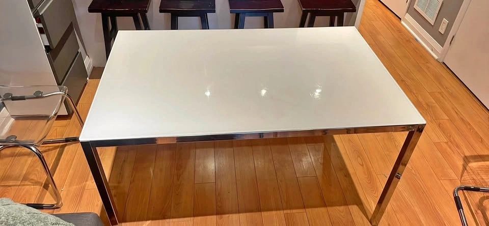 White Glass Top Dining Table with Chrome Frame